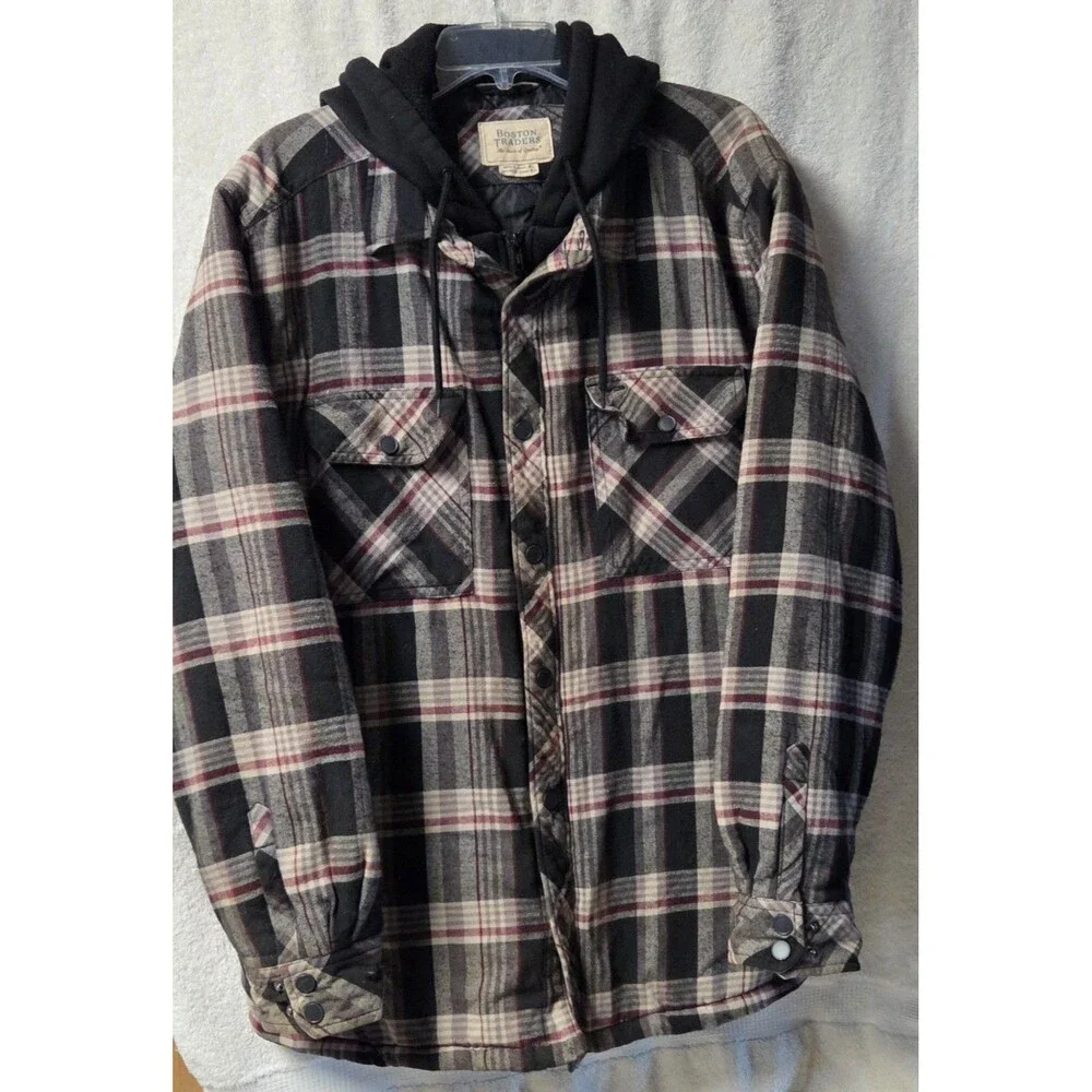 Boston Traders Men's XL Hooded Quilted Lined Flannel Jacket Shacket Plaid